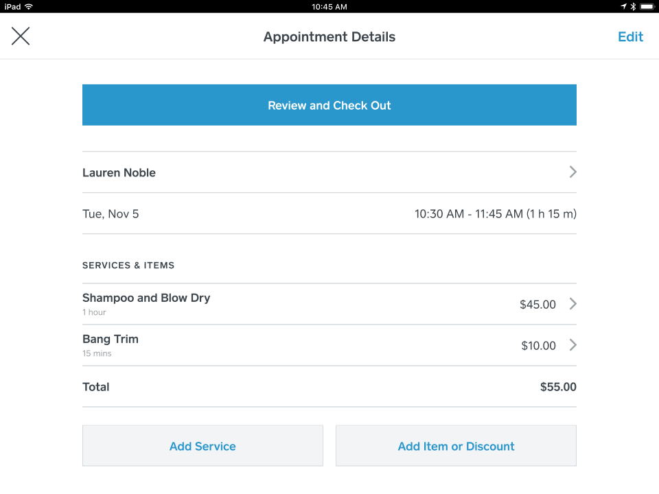 screenshot of Square Appointments